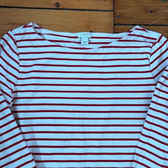J.Crew red and white striped boat neck, long sleeved, cotton, nautical. - Picture 2 of 4